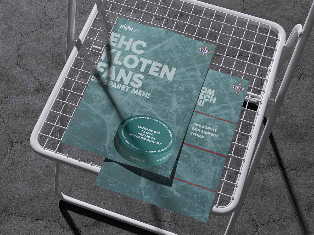 Gedruckter Flyer für den EHC Kloten, Beispiel für Grafik- und Printdesign
